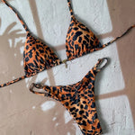 2026 Sexy Bikini 2 Piece Set Drawstring Straps Black Leopard Print Swimsuit For Women Summer New A Knot On The Chest