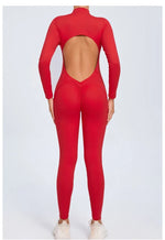 Women's Seamless Yoga Bodysuit Long Sleeve Zipper & Back Cutout Naked Feeling Quick-Dry Running Fitness Workout Jumpsuit