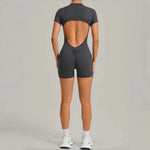 Women's Seamless Yoga Jumpsuits Sports Fitness Beauty Back Slim Fit Short-Sleeves One-Piece Workout Gym Training Bodysuits