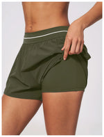 New Brushed Sports Shorts Women High Waist Fake Two Pieces of Anti Glare Shorts Leggings Casual Loose Pocket Fitness Sportwear