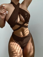 Sexy High Neck Cross Bikini Set 2026 Women Solid White Black Push Up Hollow Out Swimsuit Summer Bathing Suit High Waist Swimwear