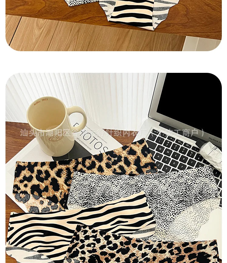 1pcs Seamless Panties Ladies Leopard Print Sexy Underwear Zebra Stripe Briefs Ice Silk Panty Invisible No Trace Solid Underpants