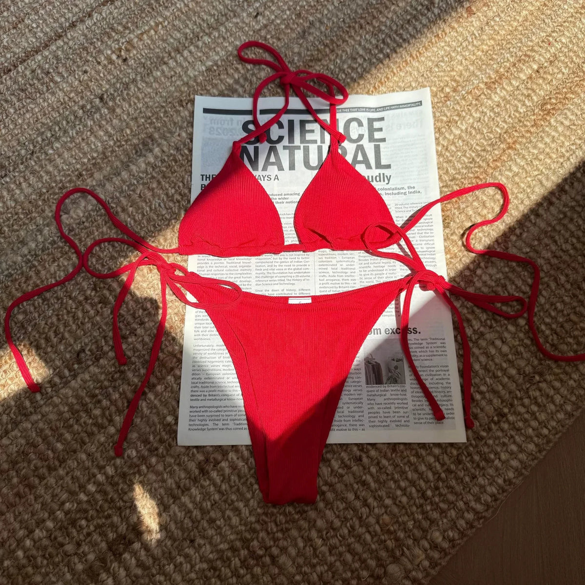 DEKA Women's Brazilian Solid Thong Bikini Set Side Halter Tie Swimsuit Ladies Split Strap Adjustable Bandage Lace-up Swimwear