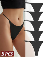 5PCS Seamless Thong Women Invisible Thin Strap Low Waist High Stretch Flexibility Panties Sexy Underwear Ladies Briefs T-back