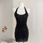 2026 Spring New Sexy Shinestone Halter Neck Backless Slim Fit Waist-Cinching Bodycon Dress Pure Desire Charming Pure Desire FJZ8