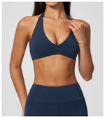 Halter V Neck Yoga Bra Sexy Backless Shockproof Gym Sports Tank Top Quick Dry Workout Fitness Outdoor Gym Running Bra