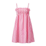 Women's Spaghetti Strap Mini Dress Striped Print Bow Sleeveless Babydoll Dress Summer Bohemian Holiday Beach Flowy Dresses