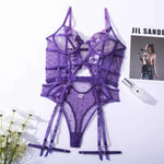Toucheart Lace Sexy Skinny Babydoll Bodysuit Embroidery Erotic Private Adult Suit Solid Color Patchwork High Waisted Sexy Set