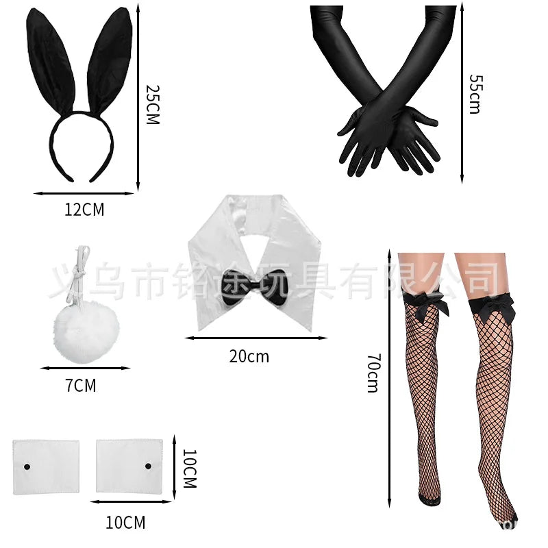 Easter Bunny Girl Cosplay 3-Piece Prop Set - Satin Headband Fluffy Rabbit Tail for Halloween Christmas