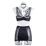 Toucheart 5-Pieces Erotic Lingerie Sexy Hip Skirt For Women Mesh Patchwork Hollow Out See-Through Lure Garters Underwear Suit