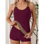 New Sexy Red Swimwear Women Swimsuit Two Pieces Tankini Vest Bathing Suit Tankinis With Shorts Mujer Womens Swim Suits Trunk