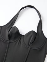 Women's Retro Corset Tops Open Back Halter Sleeveless Fishbone Slim Fit Tank Tops Summer Chic Vest