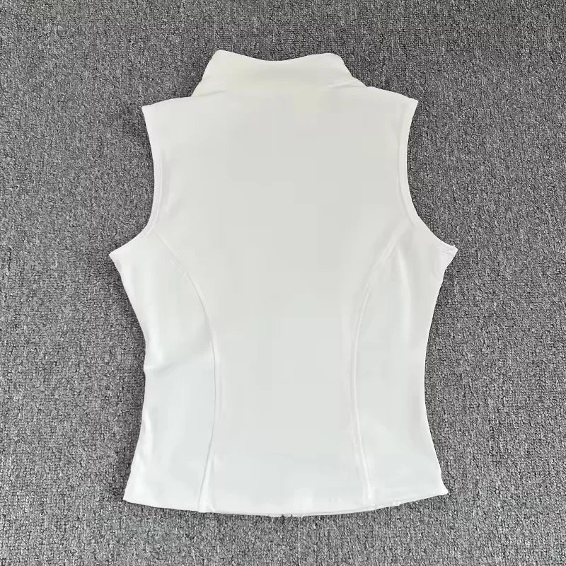 Women's Slim Fit Sport Sleeveless Top Quick Dry Elastic Stand Collar Yoga Fitness Clothing Summer Zipper