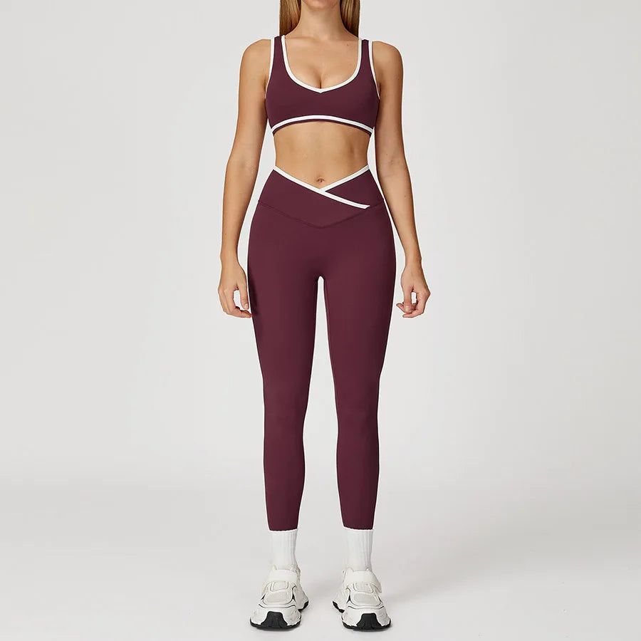 Yoga Set2 Pieces Workout Outfits Fitness Sportswear Gym Tracksuit High Waist Leggings Sports Bra Athletic Wear Women Clothes