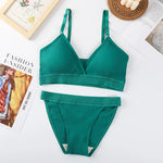 Women Sexy V-neck Padded Bra Lingerie Set Push-Up Bras Low Rise Briefs Non-wire Bralette Brazilian Panties Female Underwear Set