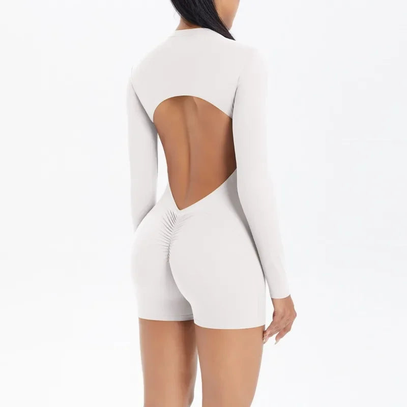 Women's Yoga Jumpsuits Sports Fitness Backless Half Zipper Peach Hip-Lifting Naked Feel Gym Running Workout One-Piece Bodysuits