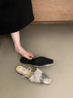 Flat with Sandals Slides for Women Girls Sweet Square Toe Shoe Designs Slip-on Sandals Woman 3D Slippers Summer 2026 Luxury New