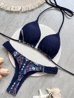 Fashion Print Halter Mini Thong High Cut Bikini Female Swimsuit Women Swimwear Two-pieces Bikini Set Bather Bathing Suit Swim