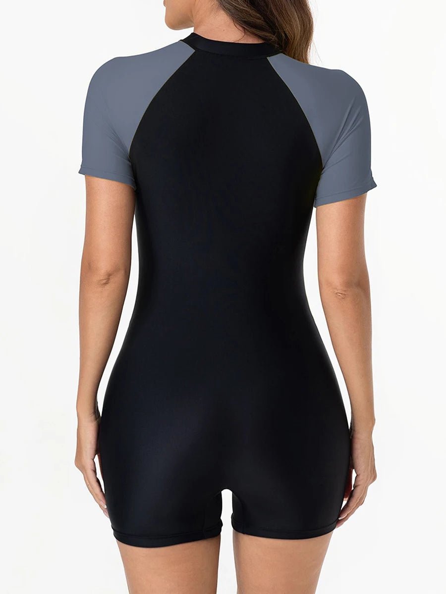 2026 Zipper Short Sleeves Slim Swimsuit Women One Piece Swimwear Female Bathers Bathing Swimming Swim Surf Suit Beachwear XXL