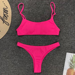 Sexy Neon Yellow Ribbed Brazilian Bikini Women Swimwear Female Swimsuit Two-pieces Bikini Set High Cut Bather Bathing Suit Swim