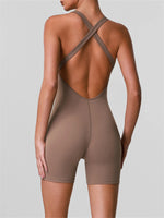 Cross Back V-neck Short Yoga Jumpsuit Women Quick Drying Solid Sleeveless Sports One Piece Suit Outdoor Recreation Bodysuits