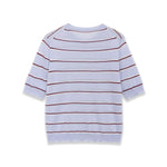 Fashion Short-sleeve Round-neck Striped Knit Top Light Blue With Knit Top Casual Sleeve Crew Neck For Women Daily Wear 0NSB