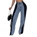 Women's Spring Summer Baggy Jeans Pants High Waist Loose Wide Leg Side Striped Denim Pants Streetwear