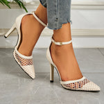2026 Summer New Style - Three-color Mesh Open Toe Business Shoes with Round Tops, Small Inner Cuts, Thin High Heels