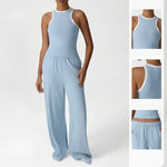 New Women's Yoga Set Wide-Leg Yoga Pants & Slim Tank - Loose Dance Workout Outfit for Running Fitness Sports 2-Piece