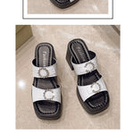 Summer Elegant Women High Heeled Slippers 2026 New Thick Heel Shoes Simple Fashion Waterproof Platform Soft Leather Sandals