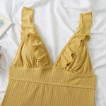 2026 Ruffle Swimsuit One Piece Solid V-neck Backless Swimwear Women Bathing Swimming Swim Suit Female Padded Beach Wear Summer