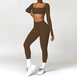 Hearuisavy Summer 2PCS Long Sleeve Gym Set Women Yoga Clothes Quick-Drying Sportswear Running Leggings Workout Sports Crop Top