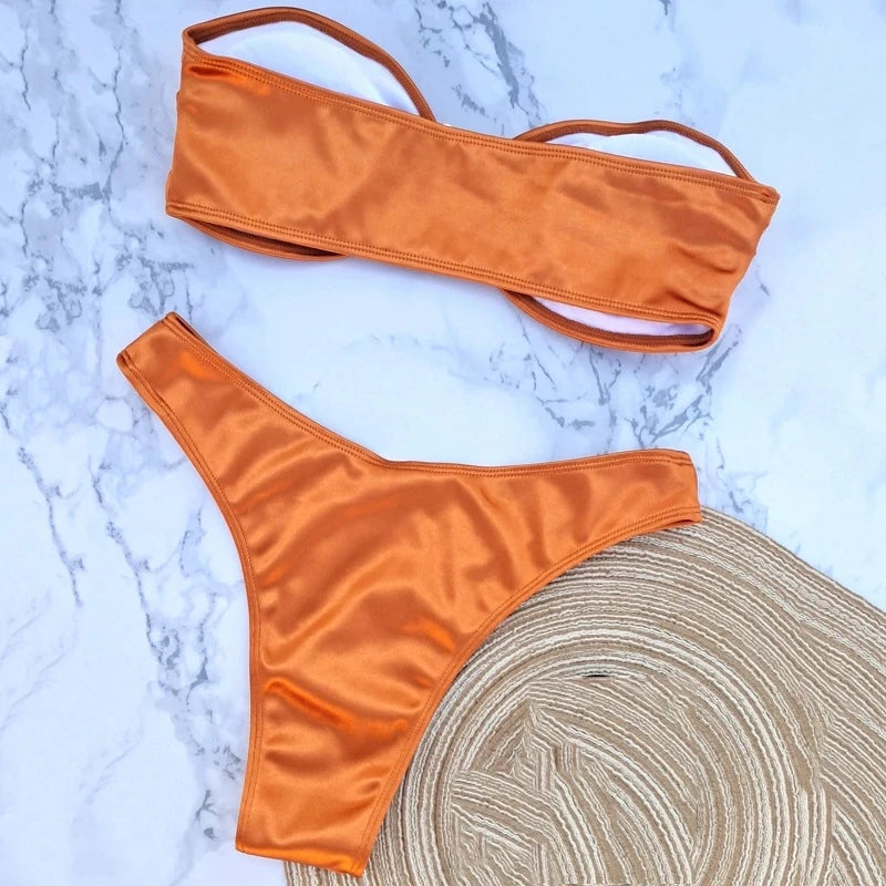 Sexy U Shaped Bandeau Bikinis Sets Mujer Strapless Swimwear Women Gold Swimsuit Bathing Suit Biquinis Brazilian Bikini Swim 2026