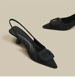 Brand Woman Slingback Shoes FashionSpring New Ladies High Heels Elegant Med Heel Pointed Toe Slip on Sandal Mules