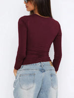 Women's Casual Solid Color Basic Slim Fit Long Sleeve T-Shirt Comfort O-Neck Crop Top Spring/Fall Streetwear