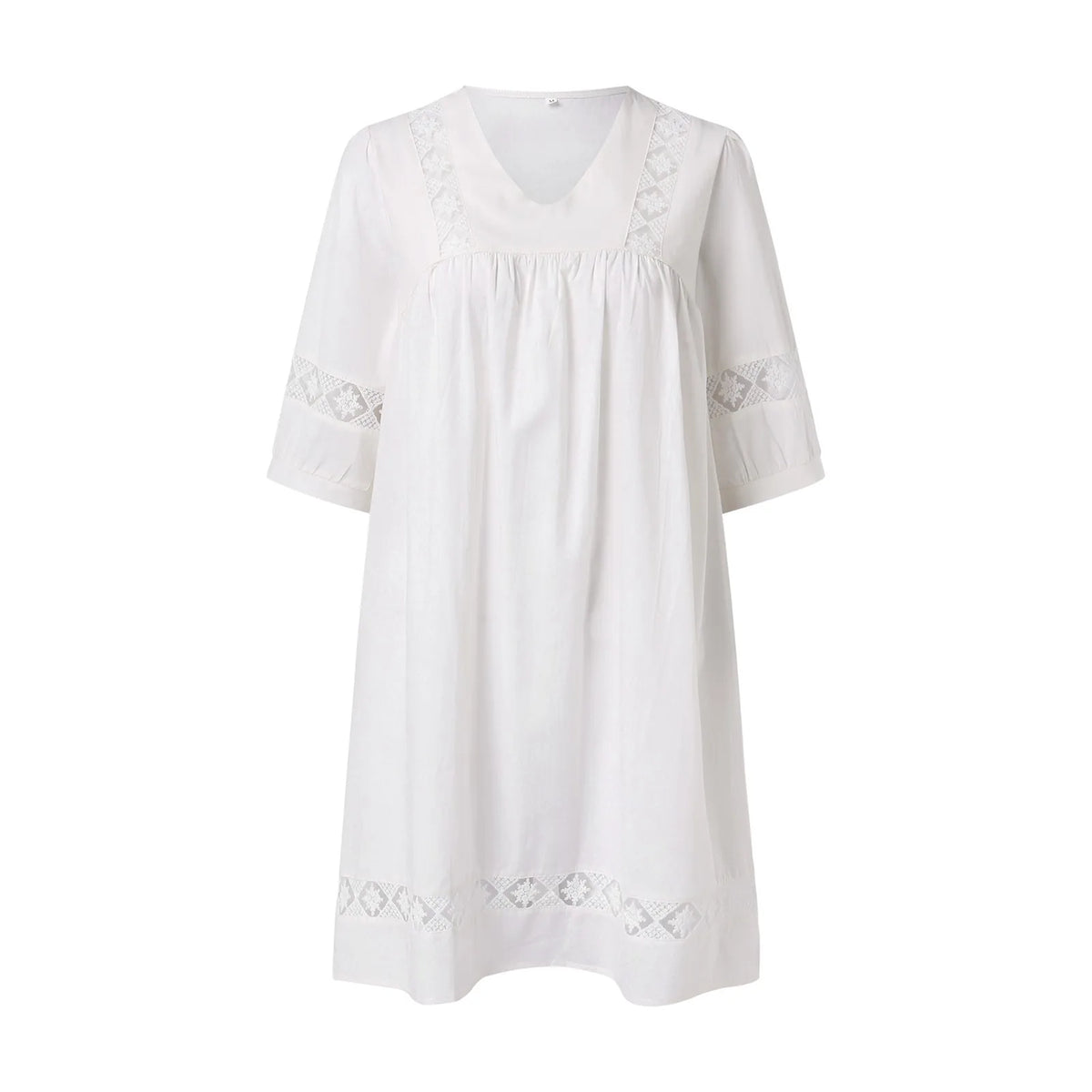 Boho Dress For Women Casual Summer Lace Dresses V Neck Short Sleeve Beach Sundress Swing Vestidos Fashion Slim Lace Plus Size