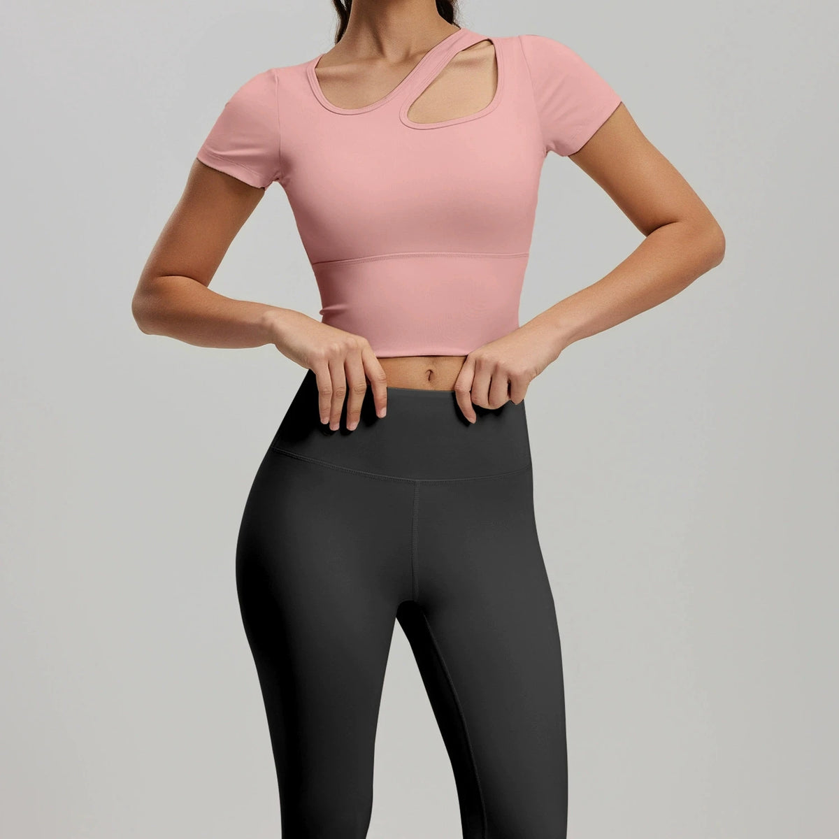 2 Pieces Women Tracksuit Yoga Set Spring Summer Short Sleeve Hollow Out Slim Sports Top High Waist Leggings Running Fitness Suit