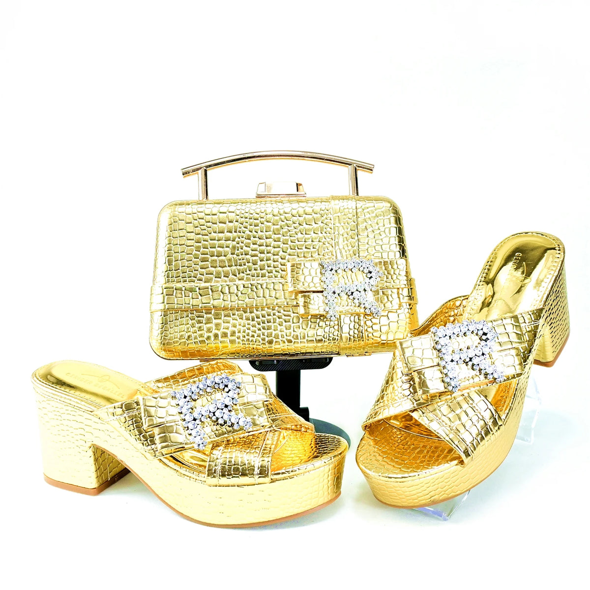 Doershow Charming Shoes And Bag Matching Set With GOLD Hot Selling Women Italian Shoes And Bag Set For Party Wedding! HRT1-8