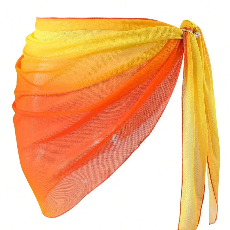 Summer Beach Bikini Wrap Sheer Short Skirt for Women Gradient Color Sarong Swimsuit Coverups Girls Skirt Scarf Swimwear Cover-Up