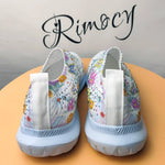 2025 Fashion Crystal Platform Sneakers Women Plus Size Slip On Flowers Printed Flats Woman Breathable Soft Sole Wakling Shoes