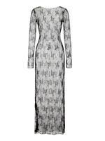 Women See Through Lace Dress Long Sleeve High Slit Dress Summer Sexy Club Beach Dress Swimwear Cover-ups