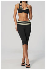 Summer Polka Dot Yoga Sets Women Hanging Neck Shockproof Sports Bra Fitness Suit Folding High Waist Mid Pants Gym Tracksuit