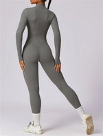 Half zip integrated long yoga jumpsuit solid color sexy long sleeved integrated sportswear for women
