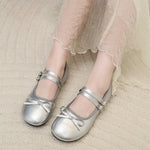 Women Bow Mary Jane Flats Double Strap Buckle Round Toe Patent Leather Sweet Retro Ballet Dress Shoes Multi‑color