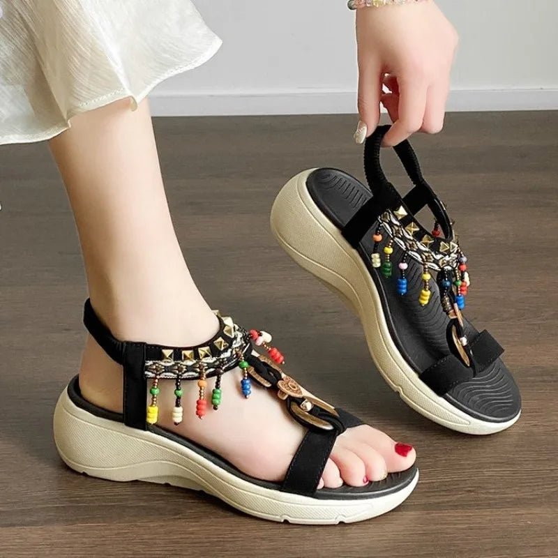 Women's SandalsSummer Soft Bottom Anti Slip Sweet Tourism Vacation Beach Flat Shoes Women's Sandals
