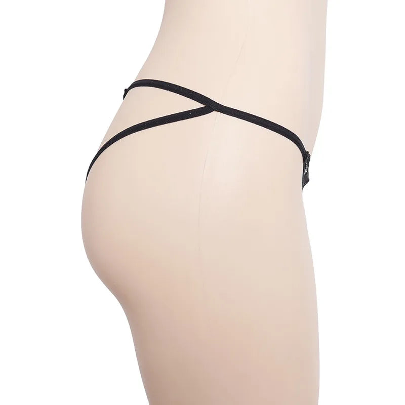 Double-Layer Thin Strap Sexy Thong Butterfly Embroidery Low Waist Sexy Bikini Pure Lace Sequins T-Shaped Panties Sexy G-strings