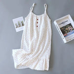 Women's 100% Cotton Crepe Gauze Nightgown Floral Sleeveless Spaghetti Strap Knee-Length Summer Home Sleep Dress M-XL