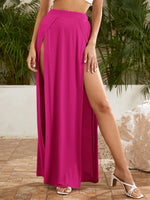 Sexy High Waist Women Elastic Side High Split Skirts Solid Loose Fit Sweat Absorption Summer Female Long Beachwear Skirts