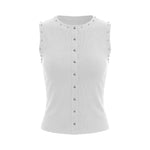 Summer Women's Studded Tank Tops Casual Stylish Button Down Crew Neck Slim Fit Sleeveless Vest Ribbed Gothic Punk Street
