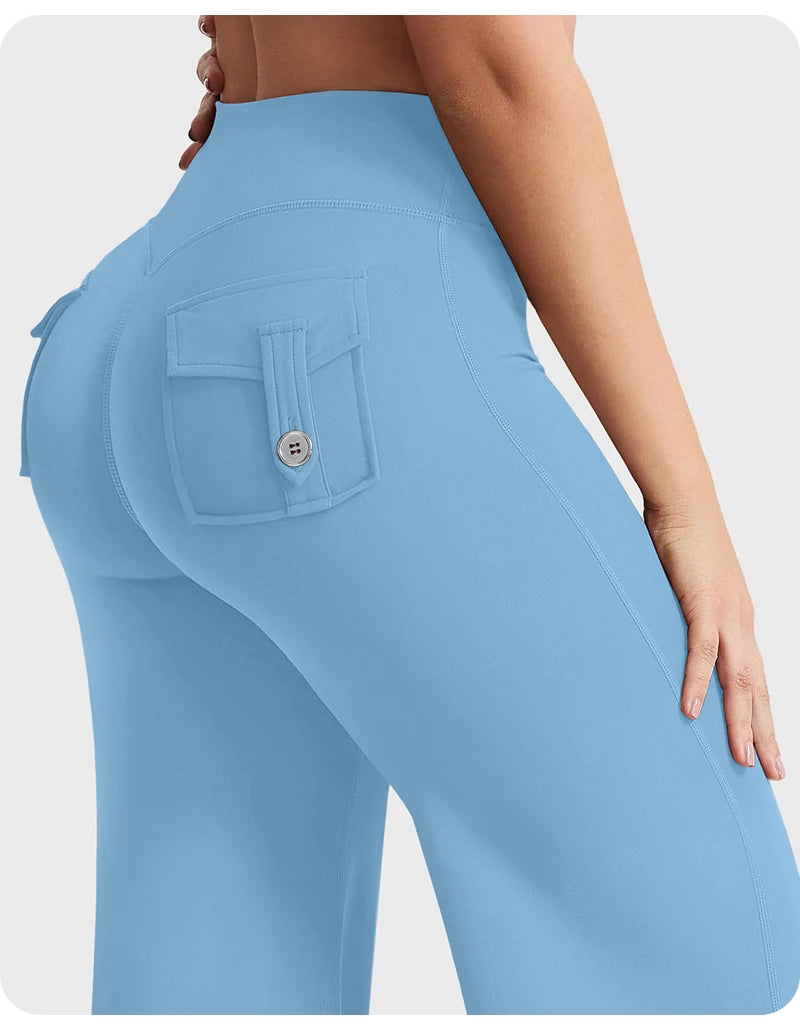 High Waist Pocket Yoga Pants for Women - Stretch Breathable Gym Workout Leisure Tummy Control Tights with Pockets
